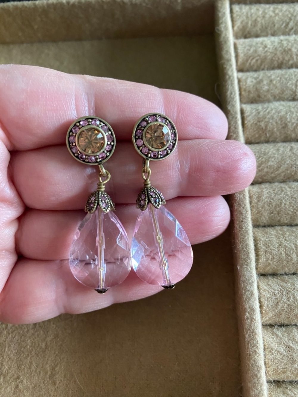 Heidi Daus Pale Pink Crystal Teardrop Dangle Earrings